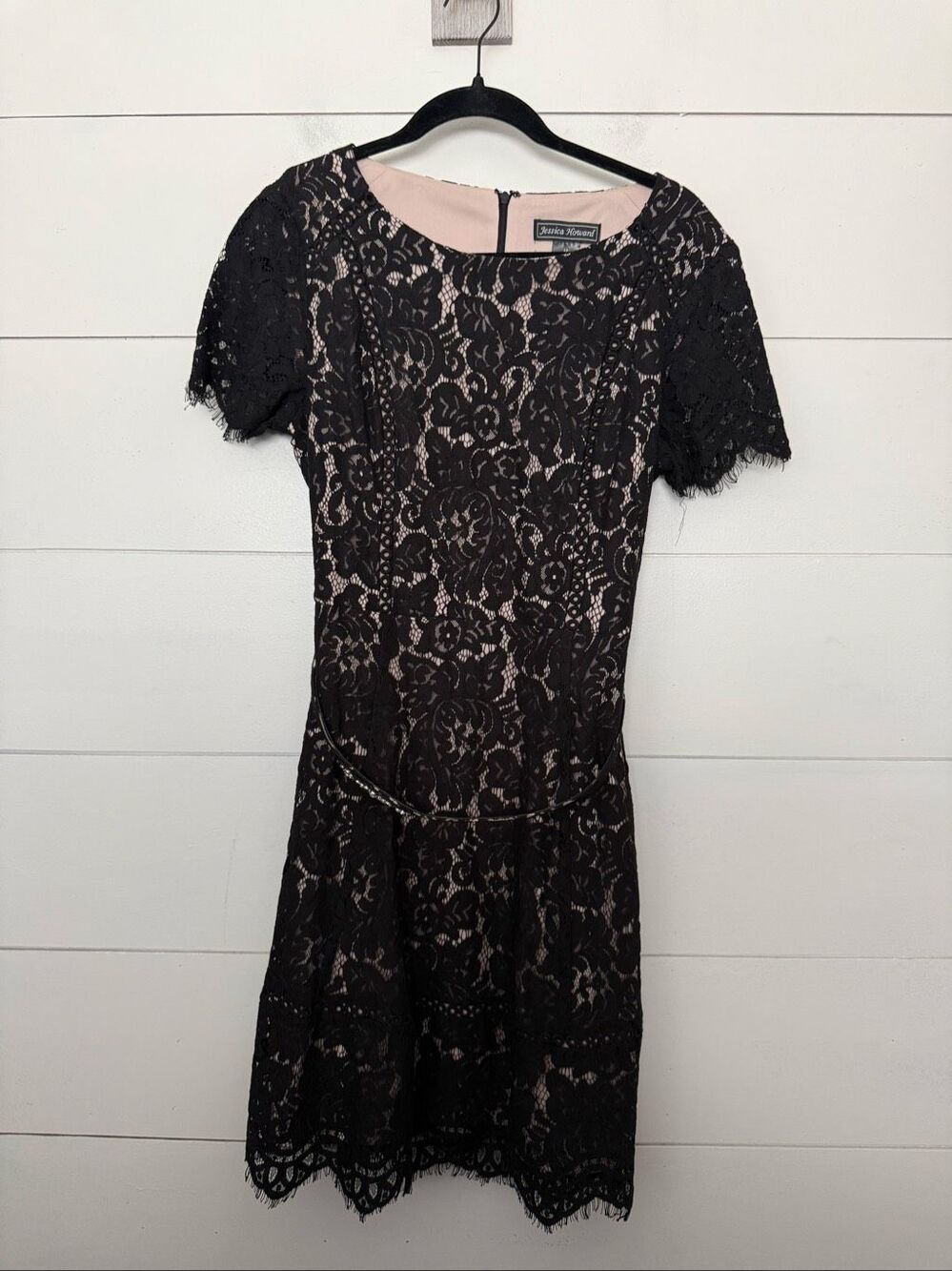 Jessica Howard Women’s 12 Black Lace Nude Witchy Goth Dress